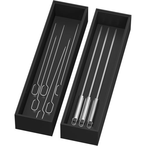 Bamboo Drawer Organizer, Narrow Silverware Organizer for Kitchen, Stackable Utensil Organizer, 2 Pcs Flatware Organizer, Wooden Storage Box Tray (Black, 12 X 3 X 2 Inch)
