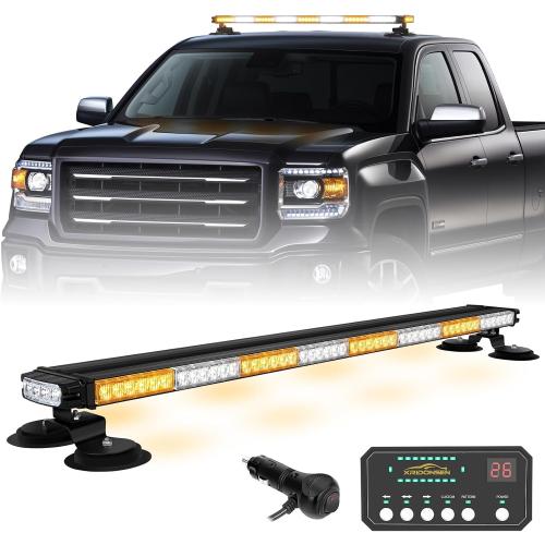 37 104 LED Roof Strobe Light Bar Amber White Emergency Lights | Top Double Side Traffic Advisor Warning Safety Caution Lights Magnetic Mount for Construction Vehicles Plow Trucks Wreckers
