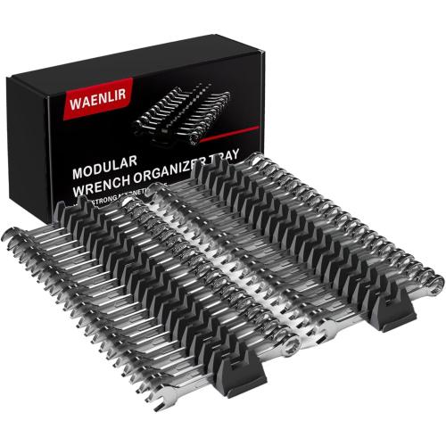 WAENLIR 48PCS Magnetic Modular Wrench Organizer Set-Tool Drawer Storage Rack with Metric&SAE Labels, Wrench Holder with Magnet, Perfect Tool Gift for Men, father, boyfriend, DIYers & Mechanics (Black)