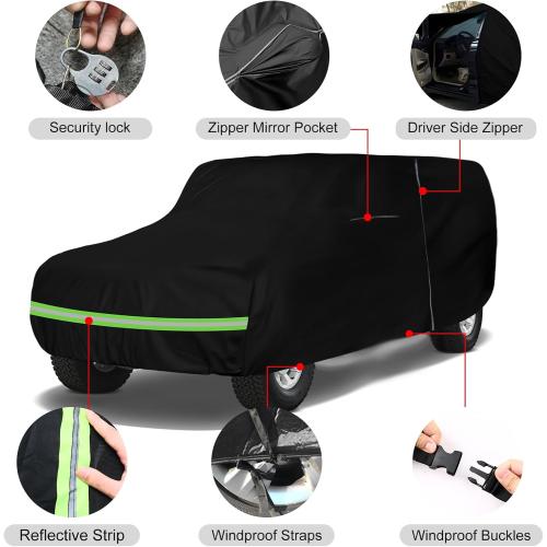 Waterproof Car Covers Replace for 1978-1996 Ford Bronco, 6 Layers All Weather Custom-fit Car Cover with Zipper Door & Windproof Bands for Snow Rain Dust Hail Protection