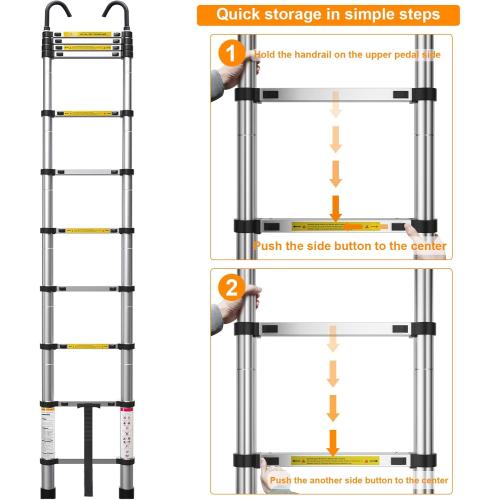 ZenAscend 10.5ft Telescoping Ladder, Multi-Purpose Collapsible Ladder with Hook, Aluminum Extension Ladders for Home, Folding Telescoping Ladder for RV, Attic, Daily Use at Home, 330 lbs…