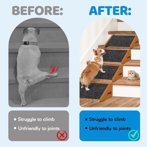 Extra Wide Dog Ramps for Stairs, Wooden Pet Ramp Stairs for Small Medium Dogs, Non-Slip Dog Pet Steps for Any Staircase, Stair Ramp for Injured Dogs with Anti-Slip Strip, 4 Pack