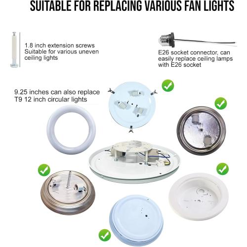 Ceiling Fan Led Light Replacement Kit - Retrofit Ceiling Light - 9.25 inch, 32W, 3000lm, Color Temperature Adjustable, Dimmable (3 Color, 9.25'')