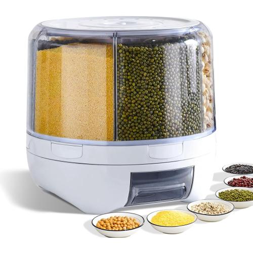 Grain Dispenser, 360° Rotating Storage Container, 6 Grid Food Dispenser