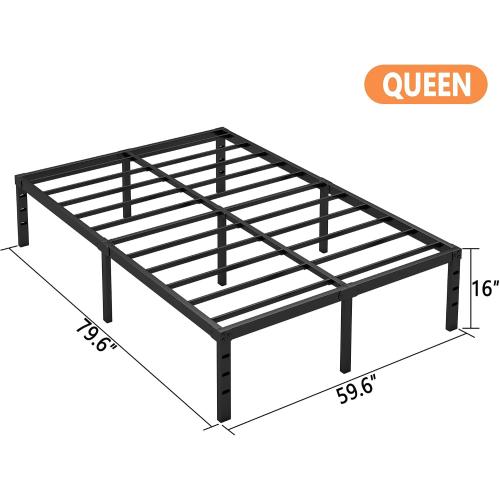 Hafenpo 16 Inch Queen Bed Frame - Sturdy Metal Platform Queen Size, No Box Spring Needed, Heavy Duty, Easy Assembly, Strong Bearing Capacity, Under Bed Storage, Black