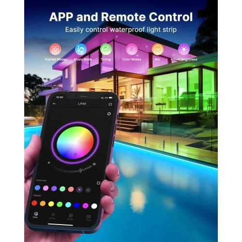 100FT Outdoor LED Strip Lights Waterproof (2 Rolls of 50ft) IP65 Led Strip Lights with Remote, RGB Color Changing Christmas Rope Lights for Outside