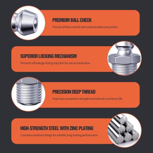 TRILINK 1/8-27 Zerk Grease Fittings, SAE Grease Nipples with Straight, Grease Fittings Kit with Wrench for Quick Installation – Ideal for Automotive, Agricultural & Industrial Machinery (60pcs)