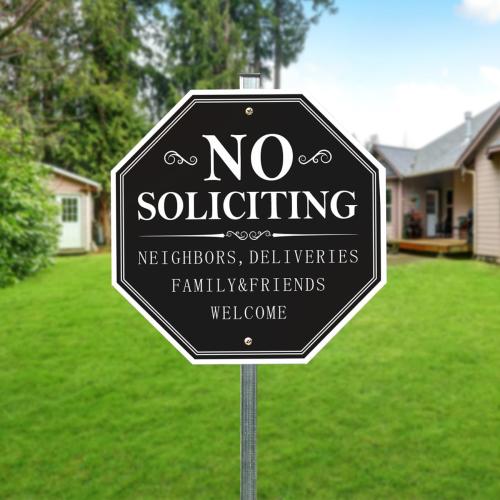 No Soliciting Sign for House 10 x 10 No Soliciting Yard Sign Aluminum No Soliciting Sign for Home with 28 Long Metal Stake(Black)