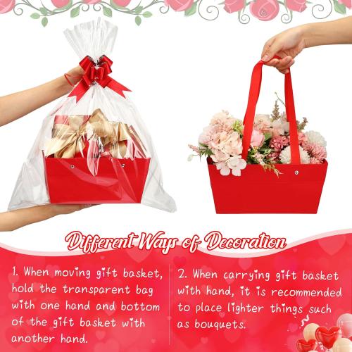 PerKoop 24 Pack Baskets for Gifts Empty Bulk 6.5 x 9.8'' Thick Kraft Gift Basket with Pull Bows Bags Empty Gift Basket for Easter Birthday Wedding Mother's Day Graduation Snack Farmers Market(Red)