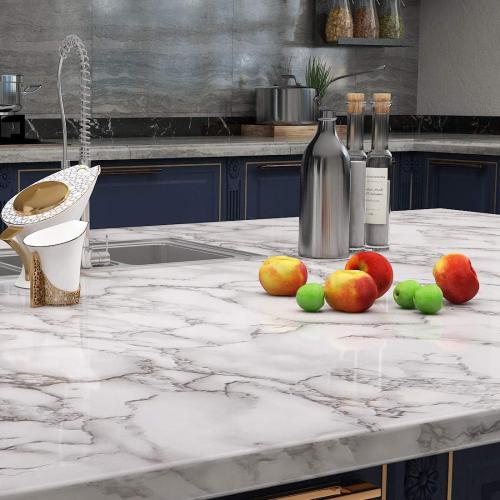 LaCheery Large Size 160 x 36 Inch Grey White Marble Contact Paper for Countertops Waterproof Wallpaper Stick and Peel Marble Countertop Contact Paper for Kitchen Island Worktop Table Desk Decorative