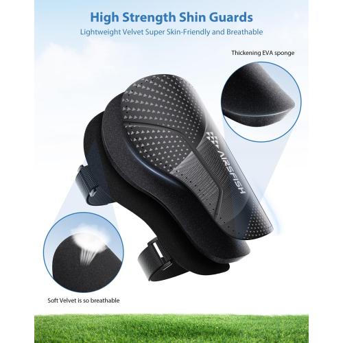 Shin Guards Soccer Kids Youth, CE Certified Airsfish Shin Guard Protection Gear for 2-18 Years Old Boys Girls Teenagers High Impact Resistant Breathable Comfortable 1 Pair 4 Sizes