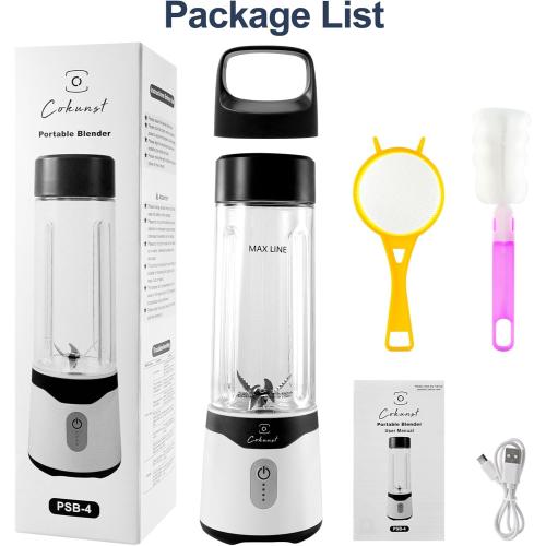 COKUNST 18oz Portable Blender with 6 Blades for Protein & Shakes, USB Rechargeable Juices Mixer, Small Blender with Extra Handle Lid for Travel Sports Outgoing-Black