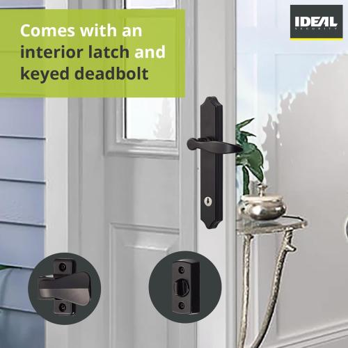 Ideal Security 1216 Surface Mount Storm Door Handle with Lock and Key for 1 – 1 ½ inches Thick Doors (Black, 4-Posts)