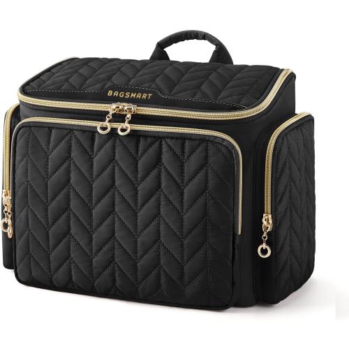 BAGSMART Travel Toiletry Bag, Large Wide-open Travel Bag for Toiletries, Makeup Cosmetic Travel Bag with Handle-Black