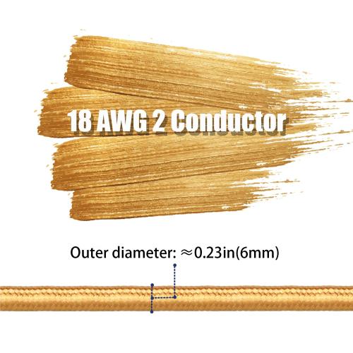 Helunsi 32.8ft Cloth Covered Lamp Cord, 18 AWG 2 Conductor Gold Vintage Electrical Cord Braided Electrical Wire, 18 Gauge Round Rayon Fabric Covered Wire for DIY Antique Industrial Lighting Project