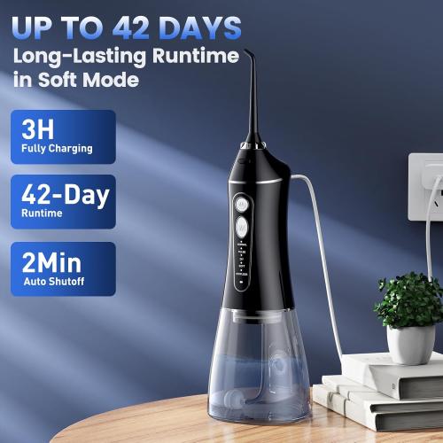 Water Flosser for Teeth Cleaning and Flossing, 5 Modes Rechargeable Cordless Oral Irrigator 320ml Water Tank Teeth Cleaner, IPX7 Waterproof Portable Electric Dentel Flossers for Home and Travel,Black