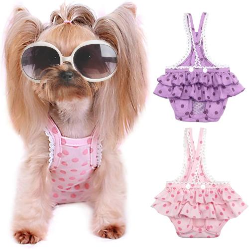 2 Pieces Washable Female Diapers with Suspender Comfort Reusable Doggy Diapers Reusable Puppy Sanitary Panties Dog Underwear Diaper for Small Girl Dogs in Period Heat (Pink&Purple,M)