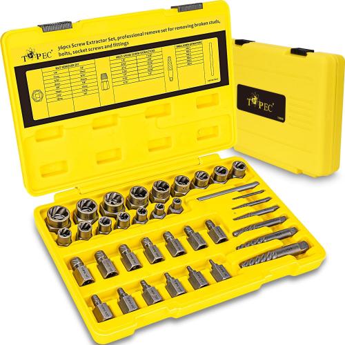Topec 36Pcs Screw & Bolt Extractor Kit, 3-in-1 Easy Out Screw Extractor Set, 3/8 Drive Broken Bolt Extractor Socket Set, for Damaged, Rounded, Stripped Screw Removal