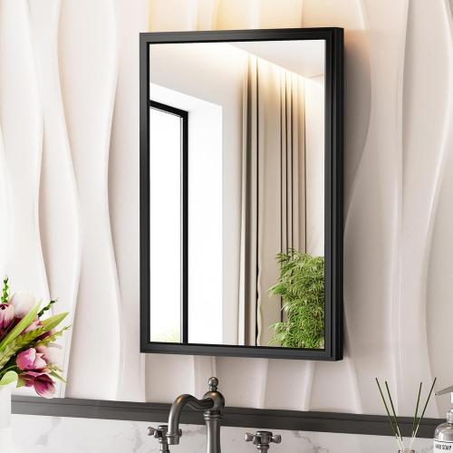16x24 Inch Medicine Cabinet Mirror for Bathroom Recessed Medicine Cabinet with Mirror or Surface Wall-Mounted Aluminum Alloy Framed Bathroom Cabinet Mirror Black Metal