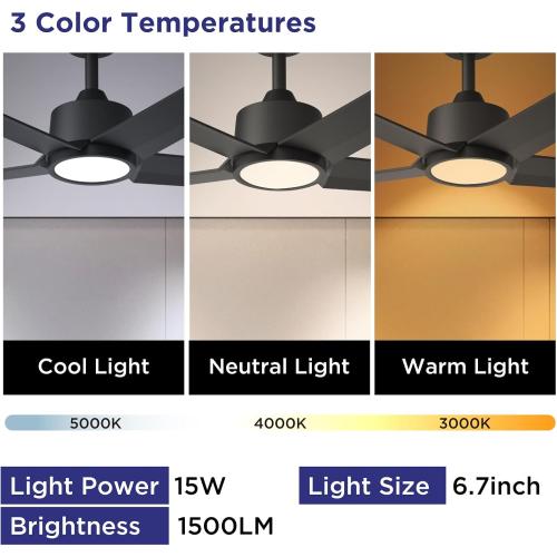 ocioc Ceiling Fans with Lights, 52 inch Black Ceiling Fan with Light and Remote Control, 3CCT, Quiet DC Motor, 5 Blades Modern Ceiling Fan for Living Room Farmhouse Bedroom