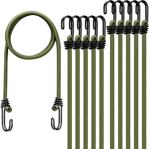 40 Green Bungee Cords with Hooks: 10 Pcs Bungee Cords Heavy Duty Outdoor, Bungie Cord Bundle Assortment with Metal Hook, Bungee Straps for Kayaking, Camping, Garage Storage