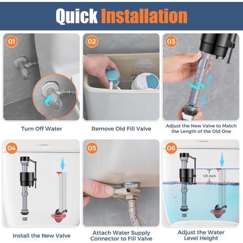Universal Toilet Flusher Replacement Kit, Water-Saving & Height Adjustable Fill Valve, 2-Inch Flapper, Toilet Handle Lever, Quiet & Anti-Siphon Toilet Repair Kit Inside Tank (Red, 1-Pack)