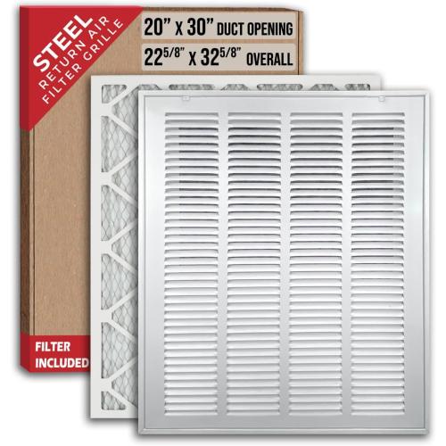 Fits Size  20x30 Duct Opening | Filter Included Steel Return Air Filter Grille by Handua [Removable Door] for 1-inch Filters | Vent Cover Filter Grill | White | Outer Dimensions: 22 5/8W X 32 5/8H