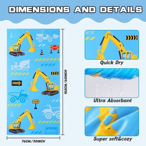 WERNNSAI Truck Kids Beach Towel for Boys - 30” x 60” Truck Sand Free Swim Towels for Boys Bath Pool Camping Travel Towel Quick Dry Ultra Absorbent Super Soft Beach Blanket Bath Shower Towel