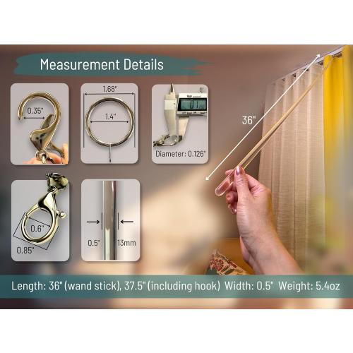 36 inch (4 Pack) All Clear Acrylic Curtain Pull Wand - Clear Drapery Pull Rod for Opening-Closing Curtains. Versatile Curtain Wand - Invisible Drapery Wand - (36 Inch)