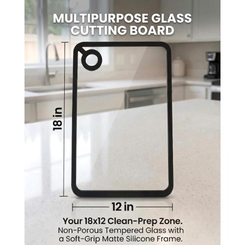 Tempered Glass Cutting Board for Kitchen Counter - 18x12 Large | Dishwasher Safe, Heat Resistant & Non-Slip