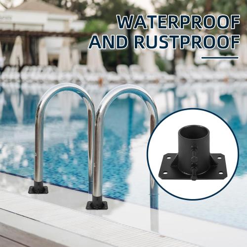 4PCS Chain Link Fence Post Base 2 1/2 Floor Flange, Round Posts Base Bracket Floor Flange for Holding Fence Deck Railing Mailbox Flag Round Posts with Screws, Black