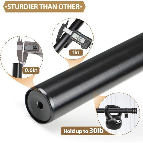 TONIAL1 Inch Double Curtain Rods for Windows 66 to 120 Inches, Heavy Duty Decorative Drapery Rod 32 to 144 Inches with Classic Cap Finial, Black