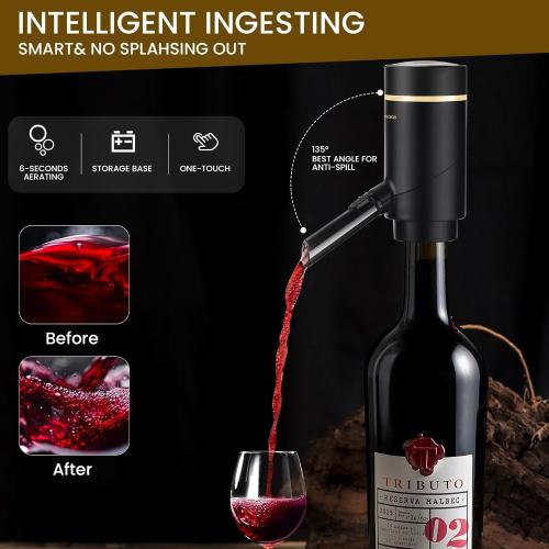 3-in-1 Electric Wine Aerator & Decanter Set with Stand Base - Automatic Pump Dispenser, Retractable Tube, and Built-in Pourer, Ideal Gift for Wine Lovers