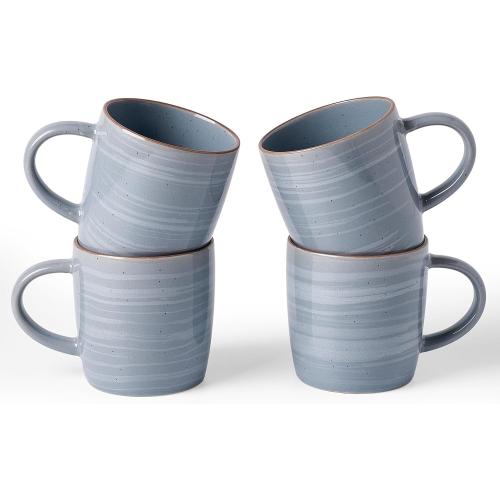 famiware Coffee Mugs Set of 4, Meteor 13 oz Ceramic Mug Cup Set with Handle for Coffee, Tea, Cappuccino, Latte, Milk, Blue Gray