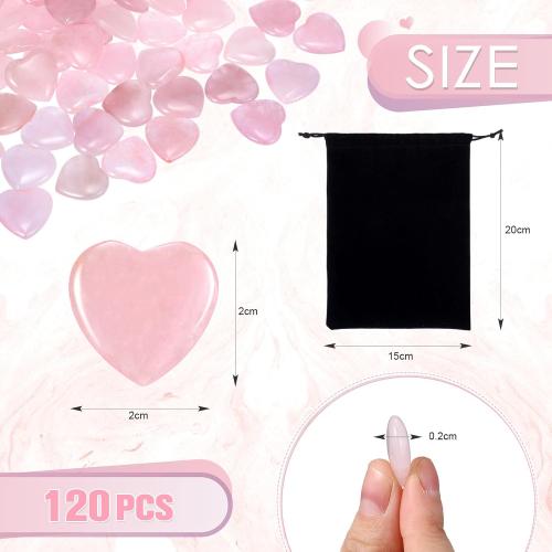 120 Pcs Heart Quartz Bulk Crystals Stone Bulk Natural Polished Stone Heart Love Carved Healing Worry Crystal with Flannel Bag for Women Gifts(Rose Quartz)