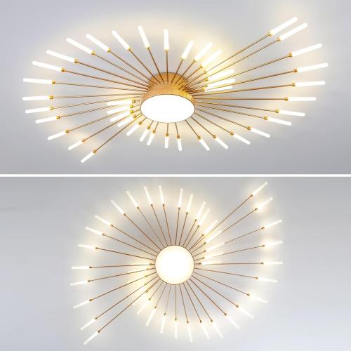 ziidoo Modern Ceiling Light, 42 1 Lights Metal Firework Designed Chic Led Lighting Fixture for Farmhouse Kitchen Dining Room Bedroom Hallway Living Room (Gold and Dark Gold)