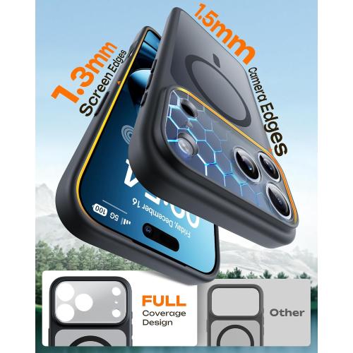 TOCOL for iPhone 17 Pro Case, Compatible with Magsafe, Built-in Magnets, Full Camera Protection, Drop Protection, Translucent Matte for iPhone 17 Pro Phone Case 6.3 inch (Black)