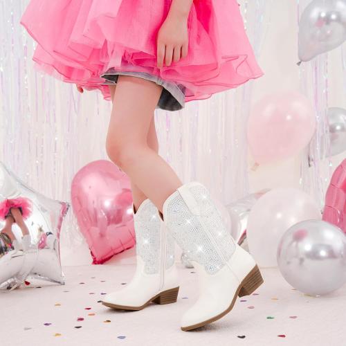 Motasha.....Size 12 ...Sparkly Girls Cowgirl Cowboy Boots Little Kids Dress Boot Pointed Toes Low Heel Mid Calf Zipper Party Birthday Toddler to Big Kid
