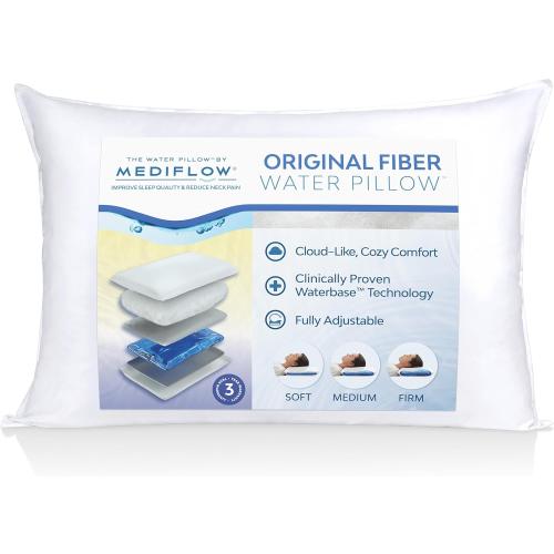 Mediflow Fiber: The First & Original Water Pillow, clinically Proven to Reduce Neck Pain & Improve Sleep. Therapeutic, Ideal for People Looking for Proper Neck Support