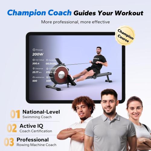 MERACH Rowing Machines for Home, Magnetic Rowing Machine with 16 Levels, Rower Machine of Quiet Resistance, Dual Slide Rail with Max 350lbs Weight Capacity, App Compatible