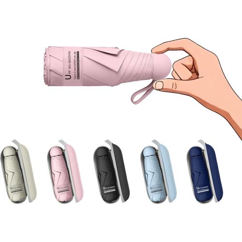 Pink BAODINI Travel Mini Umbrella for Purse With Case Small Compact UV Sun Protection Sun Lightweight Tiny Pocket Manual Open Close Umbrella for Women Kids and Men