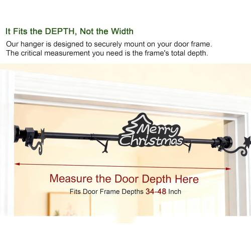 Christmas Garland Hanger for Front Door Adjustable 34-48 Inch, Over The Door No Drill Garland Holder with Heavy Duty 22lb Capacity, Includes Merry Christmas Sign for Outdoor Holiday Decor