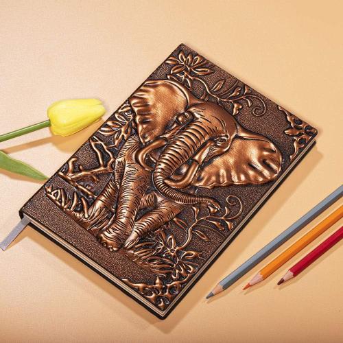 molshine A5 (5.5 x 8.3) Embossed Journals Vintage Notebook,Retro Bronze Diary,100 Sheets Paper,Hardcover Travel Notepad for Writing,Sketchbook,Gift,Decoration,Elephant(RedBronze)