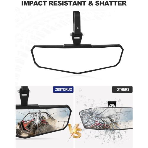 Black UTV Rear View Mirror, Adjustable Center Rearview Mirror with Aluminum Clamp Fit for Roll Bar, Compatible with Polaris RZR, Pioneer, Talon, Can Am X3, Kawasaki, CFMOTO