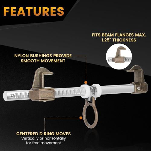 Aluminum Sliding Beam Anchor, Adjustable To Fit I or H Fall Protection Beam Anchor with Flange Widths Ranging From 3.5 to 14”,Meets or Exceeds ANSI & OSHA