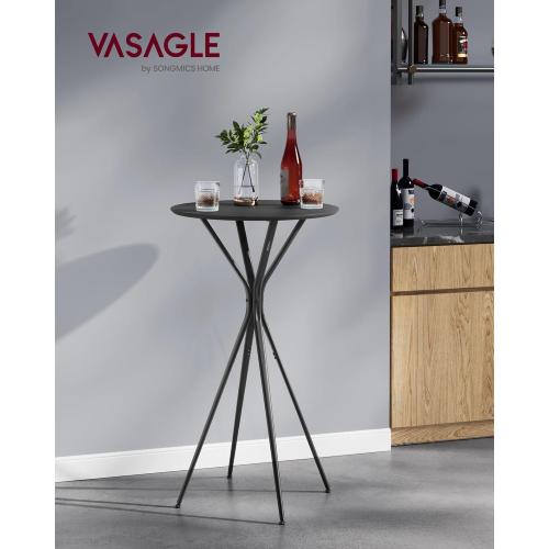 VASAGLE Bar Table, Round Cocktail High Top Pub Bistro Table for Events Party, Kitchen Dining, Home Bar, 23.6 x 23.6 x 41.3 Inches, Sturdy Metal Frame, Modern Style, Easy to Assemble, Black