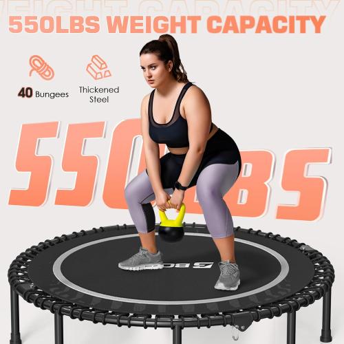 BCAN Mini Trampoline for Adults, Fitness Trampoline with Durable Bungees, Exercise Rebounder,Great Mini Trampoline for Indoor Grey