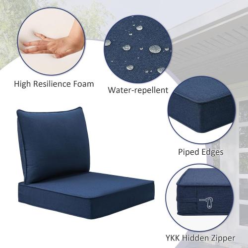 Unimatta Sunbrella Outdoor Patio Chair Cushions Set, 24 x 24, Set of 2, Water-Repellent, Fade Resistant, Deep Seat Cushion for Backyard, Couch, Sofa and Patio Furniture, Specrtum Indigo