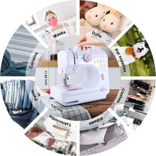 Sewing Machine for Beginners & Kids, Mini Portable Sewing Machines with 12 Built-in Stitch Patterns, 2-Speed Foot Pedal, Perfect for Teaching Daughter to Sew(with 27 Pieces Sewing Kit & Cover)
