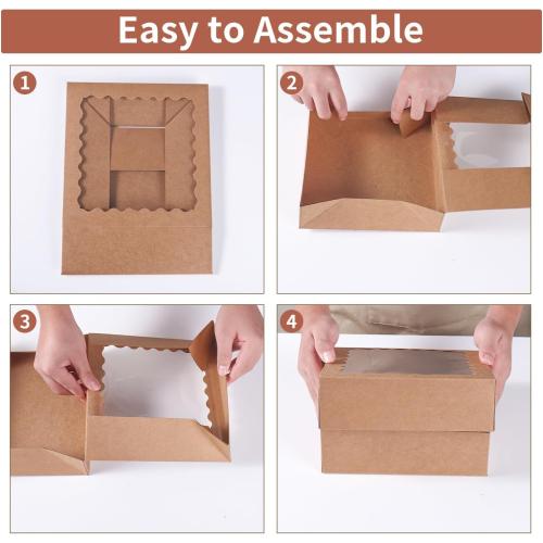 9 pcs 8x8x2.5 Inches Bakery Boxes with Window, Cake Pastry Cookie Mini Pie Box for Pastry,Dessert,Strawberries,Chocolates (Brown)